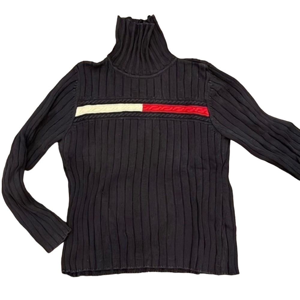 TOMMY HILFIGER Navy Blue Red White Turtleneck Sweater Size XL‎